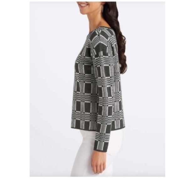 Lety & Me gray charcoal geometric pattern long sleeve crew neck sweaterM - Picture 3 of 14